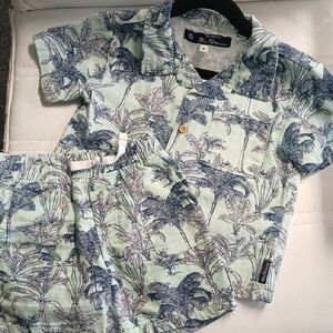 Ben Sherman Mint Green and Navy Palm Print Kids Matching Set